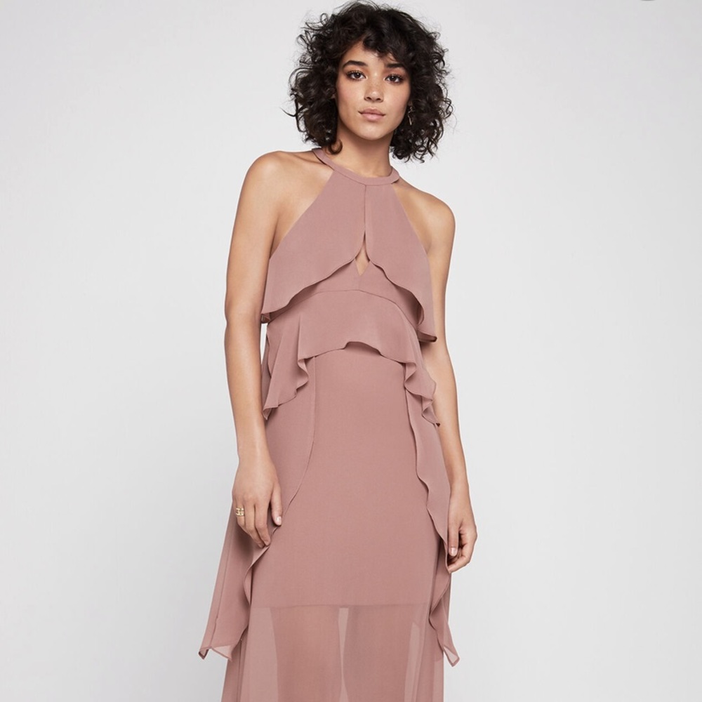 BCBGENERATION Halter Maxi Keyhole Overlay Dress